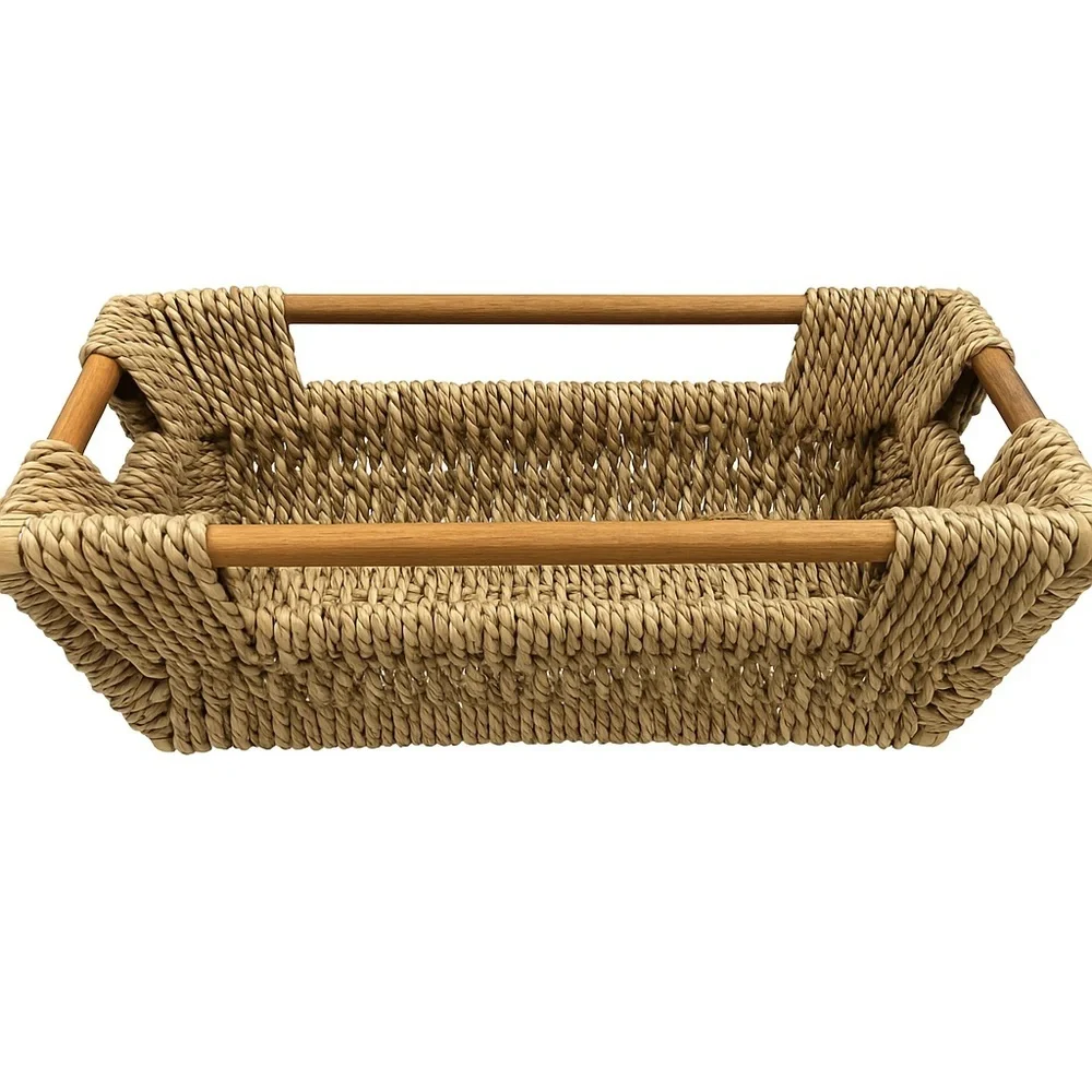 Natural Woven Basket with Wooden Handles